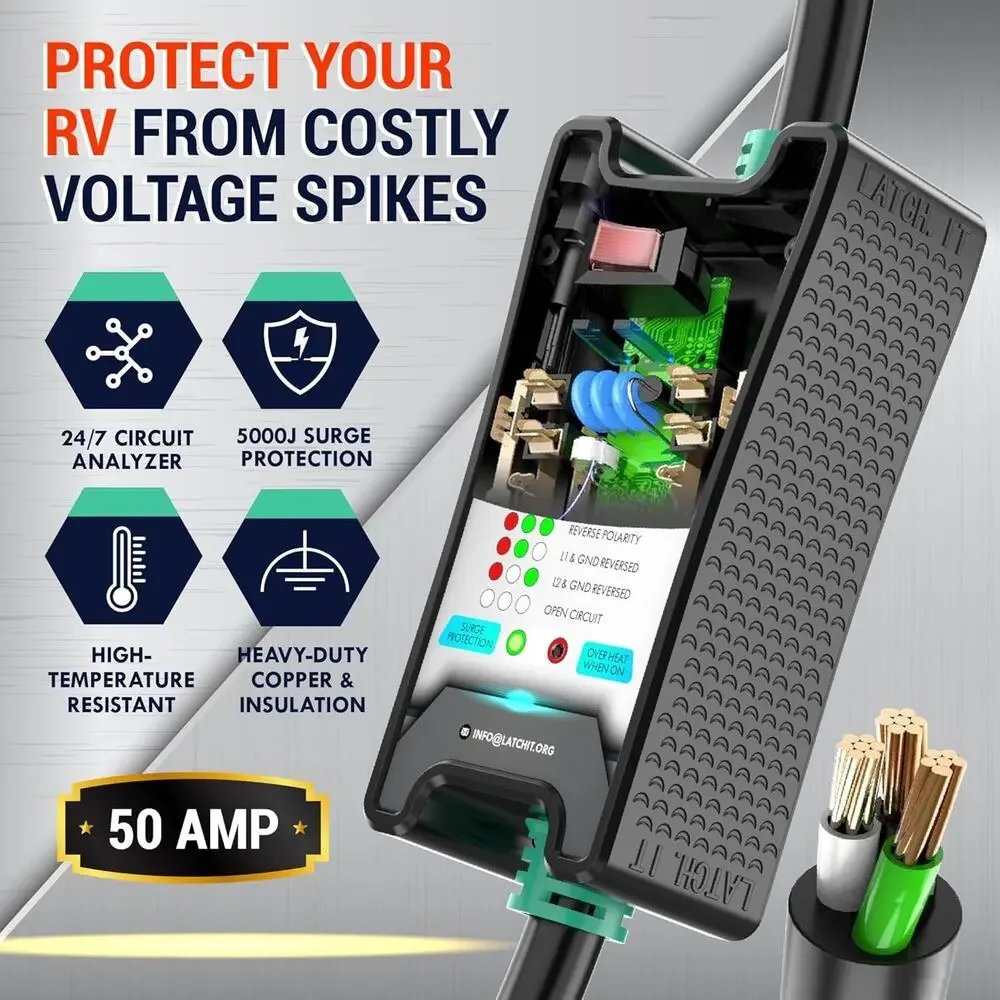 LATCH.IT 50 AMP RV Surge Protector w Circuit Analyzer | 5000J Voltage Protection - Picture 2 of 6